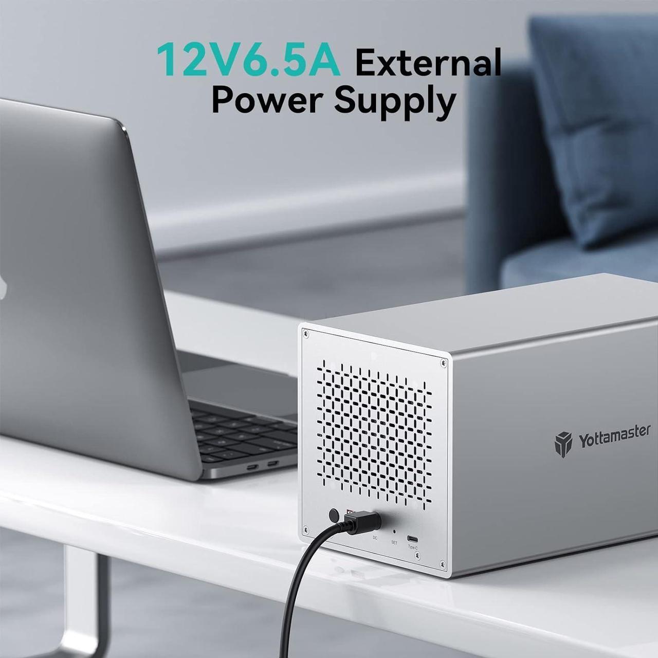 Alt view image 5 of 7 - Yottamaster 4 Bay USB-C RAID Enclosure, Aluminum 4 Bay 2.5"/3.5" External Hard Drive Enclosure Support RAID 0/1 / 3/5/10/JBOD/Clear, Designed for Personal Storage at Home&Office- [PS400RC3]