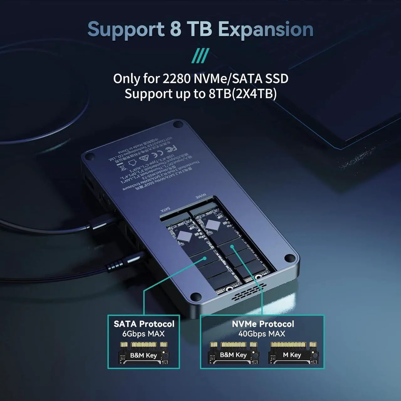 Alt view image 5 of 7 - Thunderbolt 3 Dock with Dual M.2 Slot-2800MB/s, Yottamaster Thunderbolt 3 Hub with Cooling Fan- Support Dual 4K Display, 2 Thunderbolt 3, DP, 120W PD, Ethernet, USBA USBC 10Gbps, Audio [MS5]