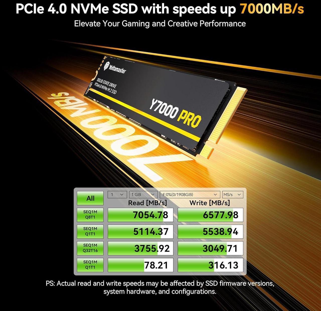 Alt view image 3 of 7 - Yottamaster Y7000Pro 2TB SSD M.2 PCIe 4.0, Up to 7000MB/s, M.2 2280 NVMe Internal Solid State Drive with 3D QLC NAND Flash, Upgrade Storage for PS5, PC Computer, Laptop, Gaming