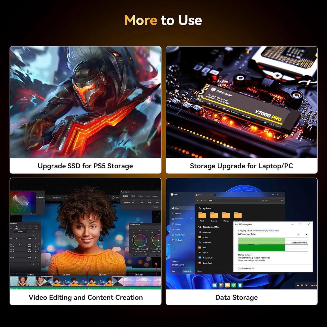 Alt view image 8 of 7 - Yottamaster Y7000Pro 2TB SSD M.2 PCIe 4.0, Up to 7000MB/s, M.2 2280 NVMe Internal Solid State Drive with 3D QLC NAND Flash, Upgrade Storage for PS5, PC Computer, Laptop, Gaming