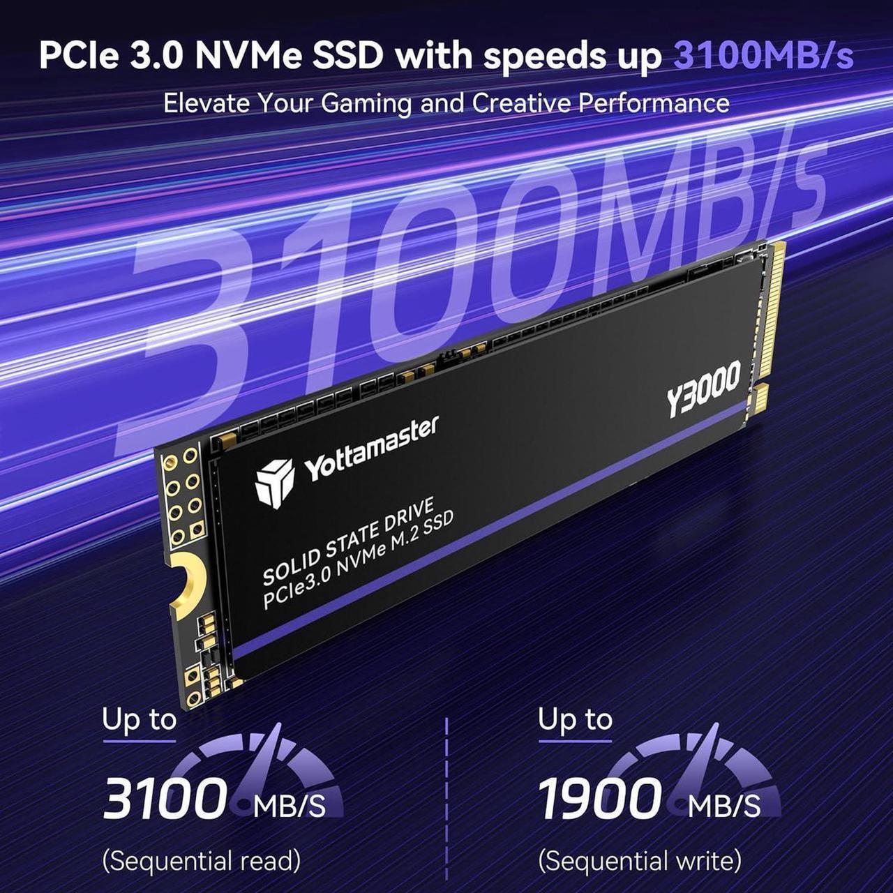 Alt view image 4 of 7 - Yottamaster Y3000 1TB SSD M.2 PCIe 3.0, Up to 3100MB/s, M.2 2280 NVMe Internal Solid State Drive with SLC Cache 3D NAND, Upgrade Storage for PC Computer, Laptop, Gaming