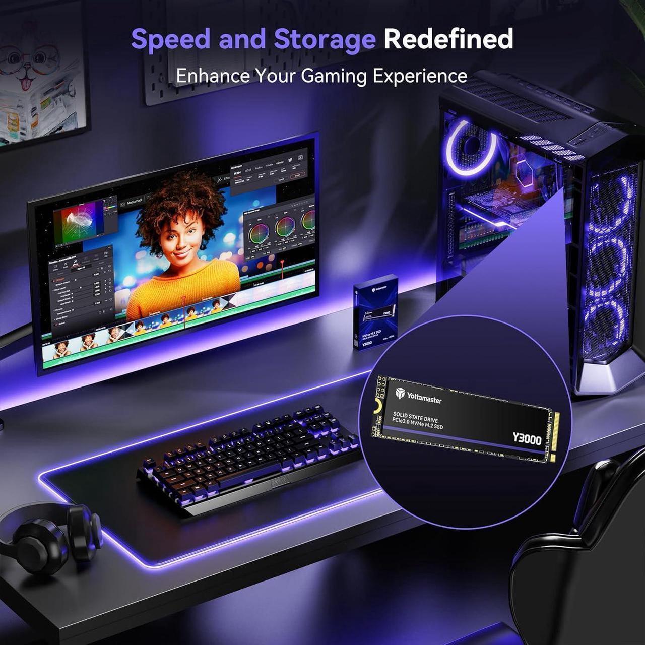 Alt view image 6 of 7 - Yottamaster Y3000 1TB SSD M.2 PCIe 3.0, Up to 3100MB/s, M.2 2280 NVMe Internal Solid State Drive with SLC Cache 3D NAND, Upgrade Storage for PC Computer, Laptop, Gaming
