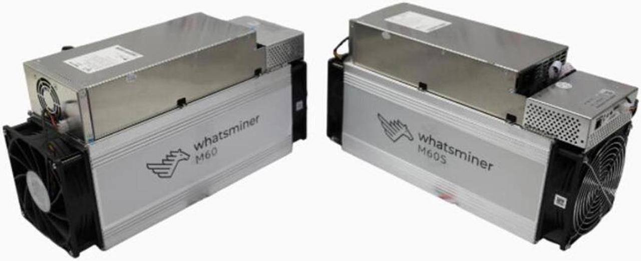 WhatsMiner M60 from MicroBT mining SHA-256 algorithm with a maximum hashrate of 158 Th/s for a power consumption of 3422W.