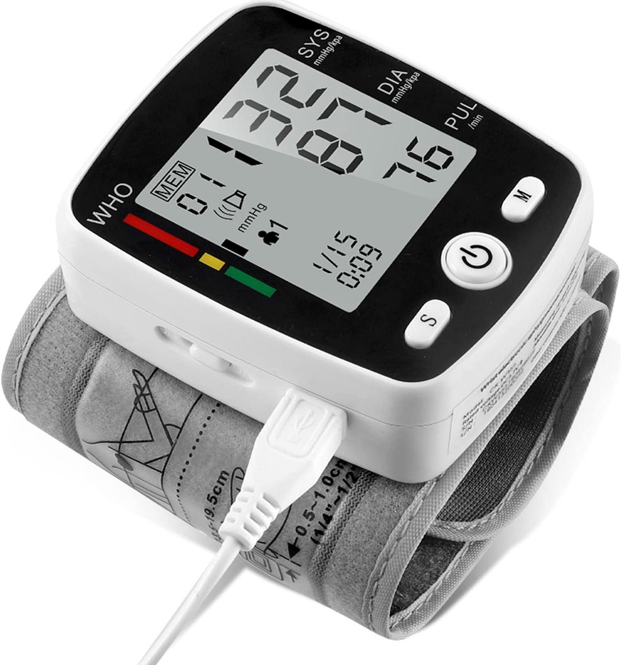 Rechargeable Wrist Blood Pressure Monitor Automatic Blood Pressure Kit Bp Cuff Wrist Cuff Tonometer Profesional Heart Rate Monitor