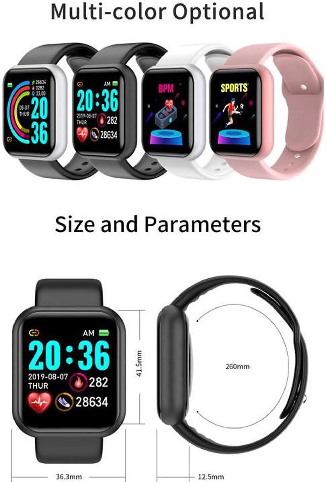 Alt view image 4 of 7 - Smart Watches Men Women Smartwatch Heart Rate Step Calorie Fitness Tracking Sports Bracelet For Apple Android Smart Watch