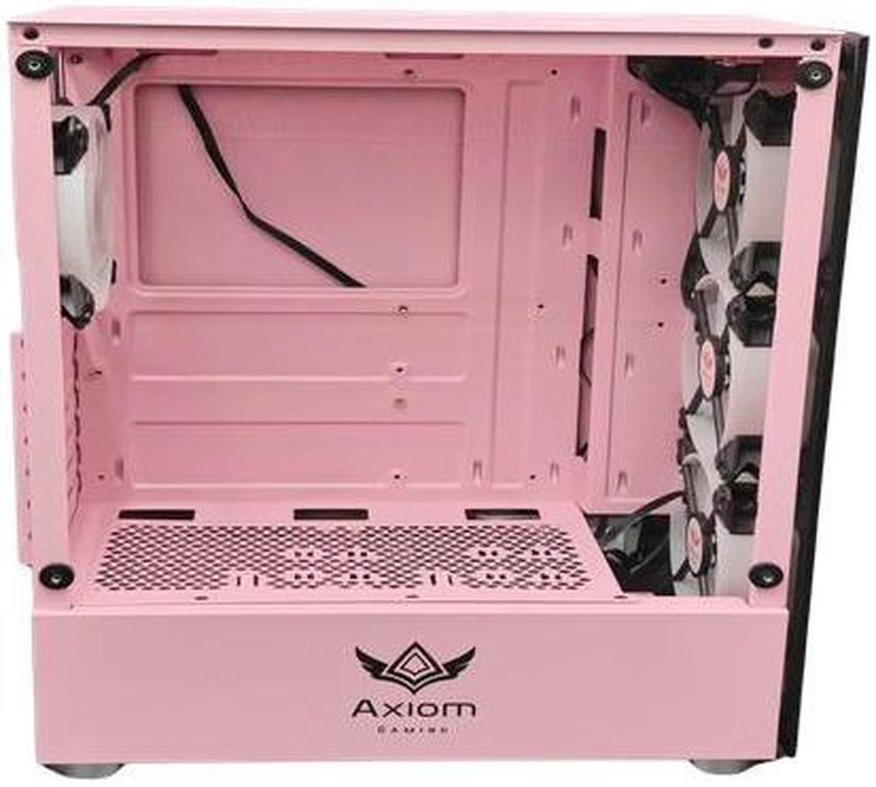 Alt view image 3 of 5 - Axiom Gaming Nova Series C013 ATX Mid-Tower PC Gaming Case | Built-in RGB Lighting | Tempered Glass Front & Side Panels | 4 x 120mm RGB Fans Included | Fan Controller With Remote | Pink