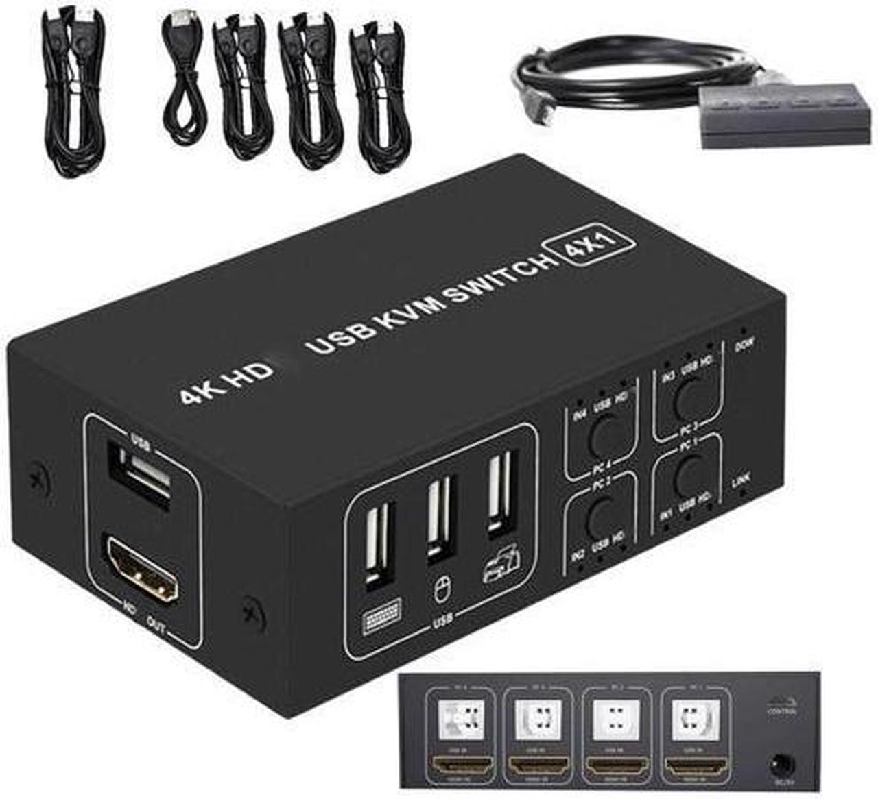 4 Port HDMI KVM Switch 4K@30HZ/1080P@60HZ USB HDMI KVM Switcher 4 in 1 Out USB HDMI for Mouse Keyboard Hub for PC Laptop Win7 Win10 MAC