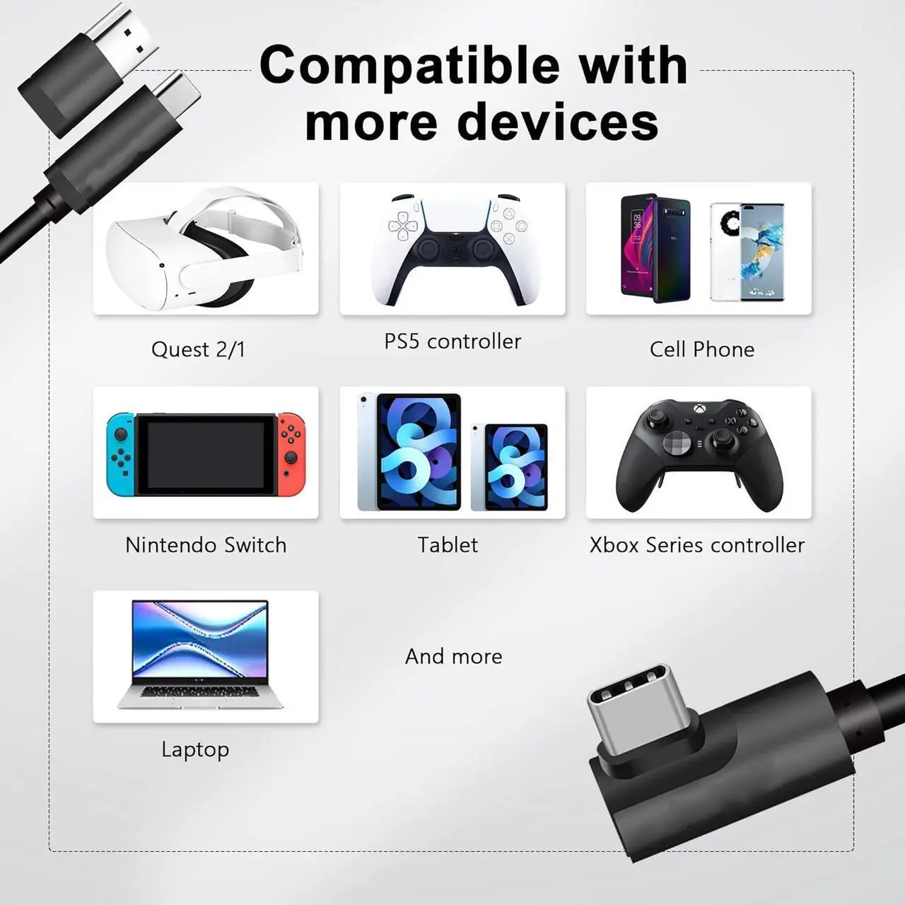 Alt view image 7 of 7 - Link Cable 16FT Compatible for Quest 3S/3, Quest 2/Pro, Pico 4, VR Headset Accessories Cable for Rift S/Steam VR Games, USB 3.0 Type C to C High Speed Data Transfer Charging Cord for Gaming PC
