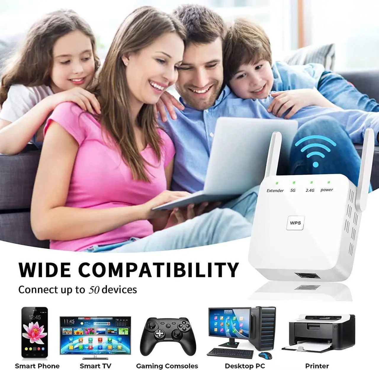 Alt view image 2 of 7 - High Perforamnce WiFi Extender, 2025 Fastest WiFi Booster, WiFi Extenders Signal Booster for Home, Internet Booster WiFi Repeater Covers Up to 10,000 Sq.ft and 50+ Devices,White