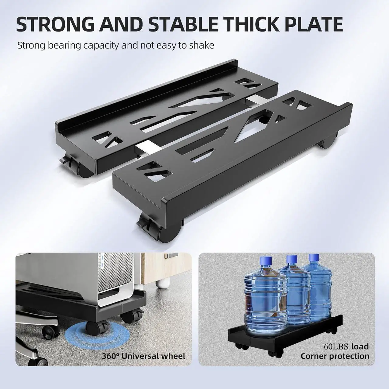 Alt view image 4 of 7 - Adjustable Mobile CPU Stand, Ventilated Computer Tower Stand with 4 Caster Wheels Fits Most PC Tower, Under Desk CPU Holder PC Floor Cart Computer Riser for Gamers and Students (Black)