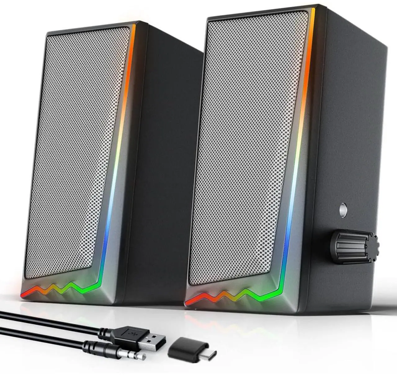 Main image of Adiven Computer Speakers with 3.5 mm Aux,Desktop Speakers with Various Colorful RGB Lights,Gaming Speakers with Volume Control,Computer Speakers for PC/Desktop Monitor/Laptop/Tablet Phone
