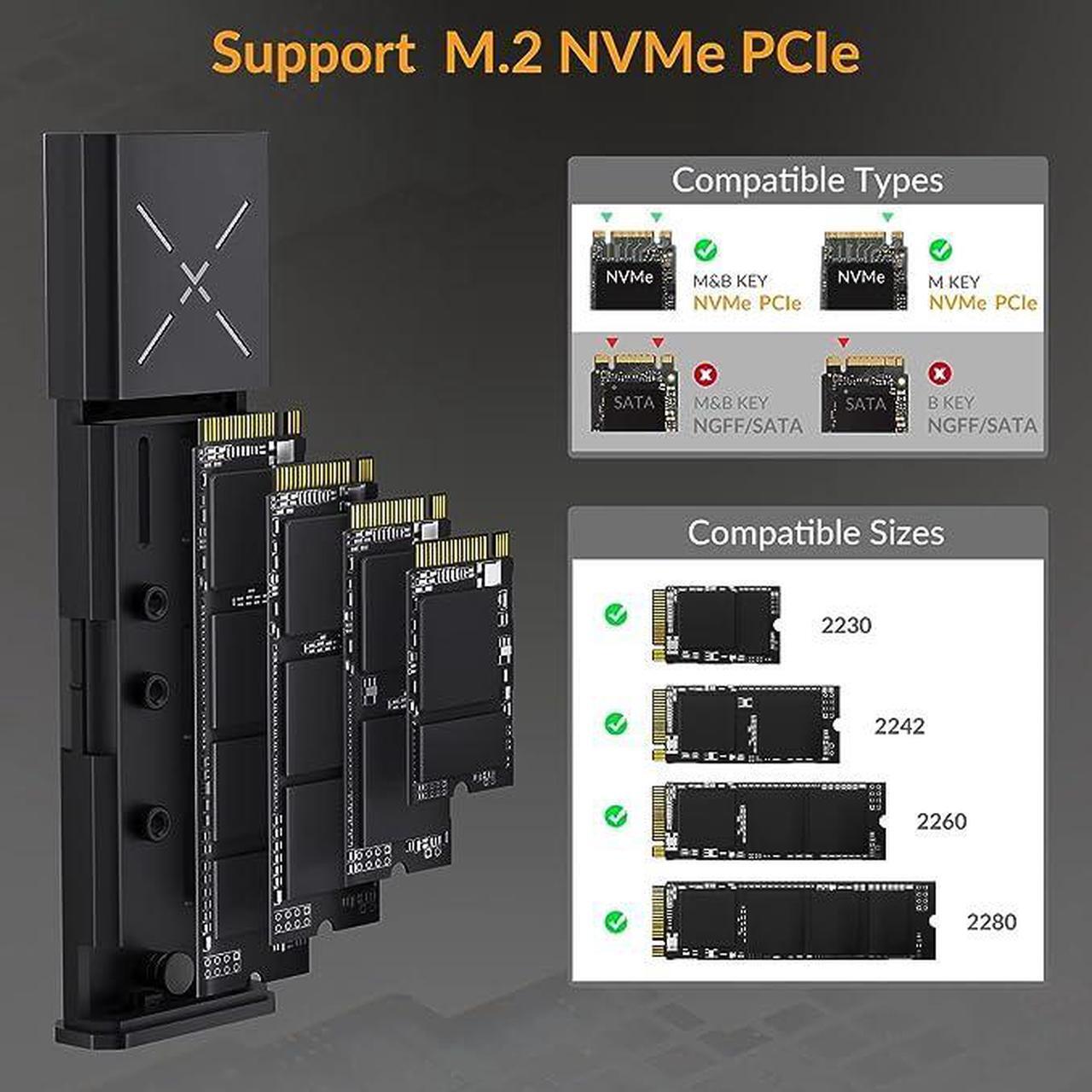 Alt view image 2 of 6 - iDsonix M.2 NVMe PCIe SSD Enclosure Adapter[Tool Free][Aluminum], NVMe to USB C 3.2 Gen 2 10Gbps NVMe PCIe External Enclosure, Supports M-Key/B+M Key, with UASP Trim for 2230/2242/2260/2280 SSD