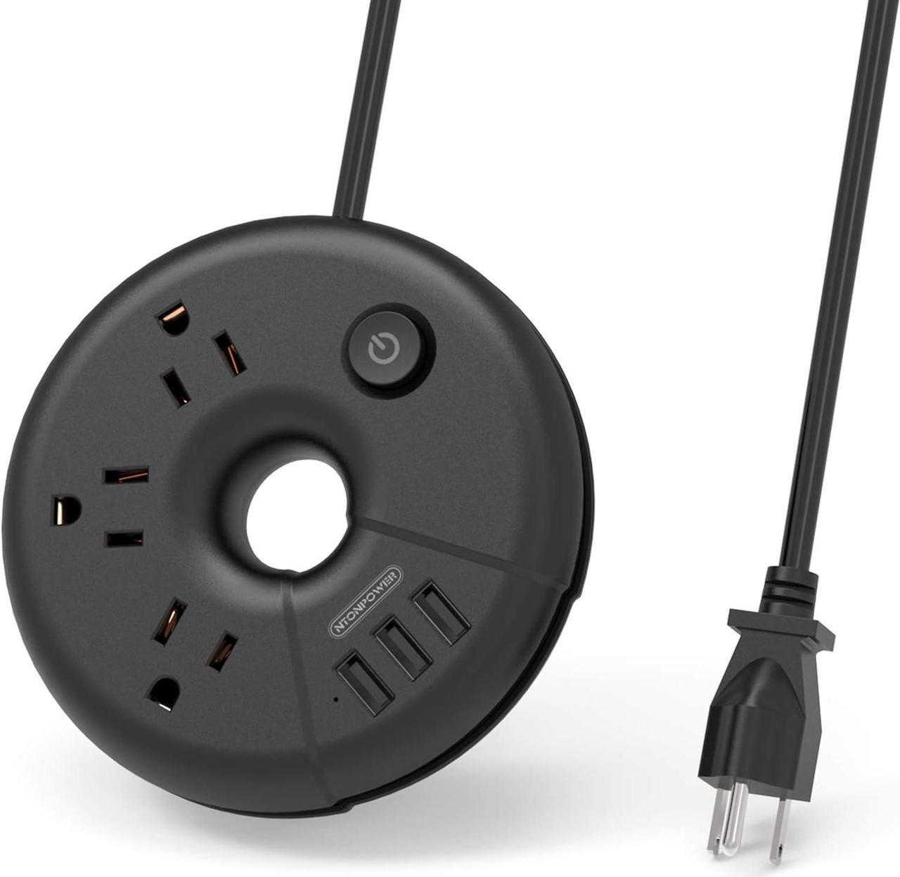 Main image of Travel Power Strip with USB Ports, NTONPOWER Portable Desktop Charging Station with 3 Outlets 3 USB, 5 ft Extension Cord, Compact for Home, Office, Dorm Room, Nightstand, Cruise, Business Trip, Black