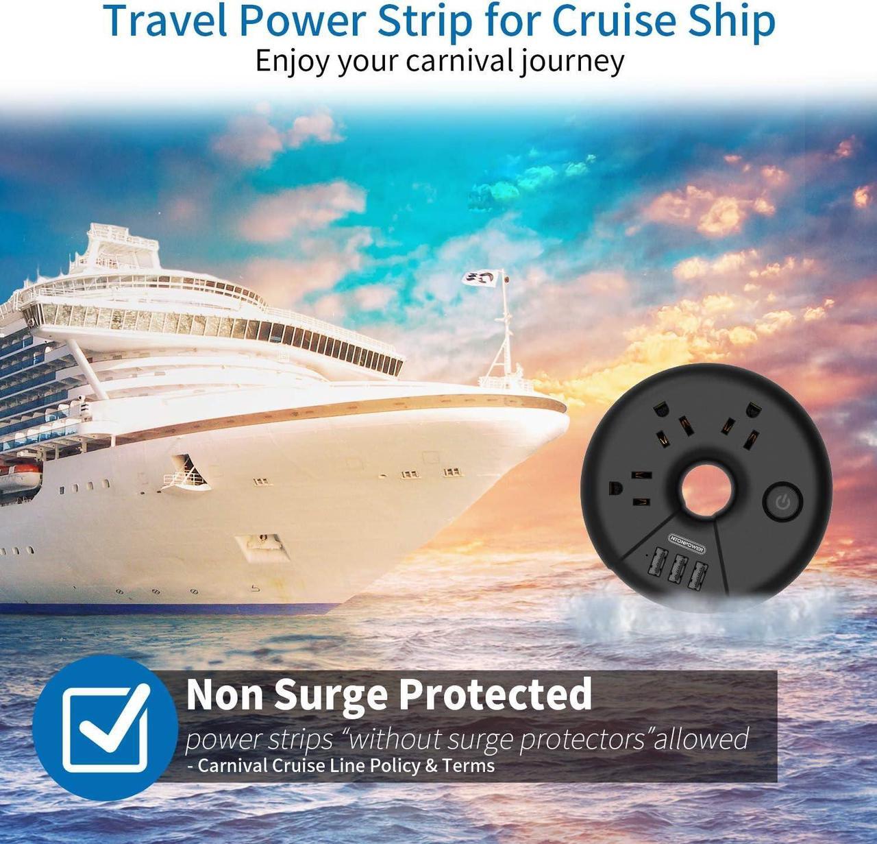 Alt view image 6 of 7 - Travel Power Strip with USB Ports, NTONPOWER Portable Desktop Charging Station with 3 Outlets 3 USB, 5 ft Extension Cord, Compact for Home, Office, Dorm Room, Nightstand, Cruise, Business Trip, Black