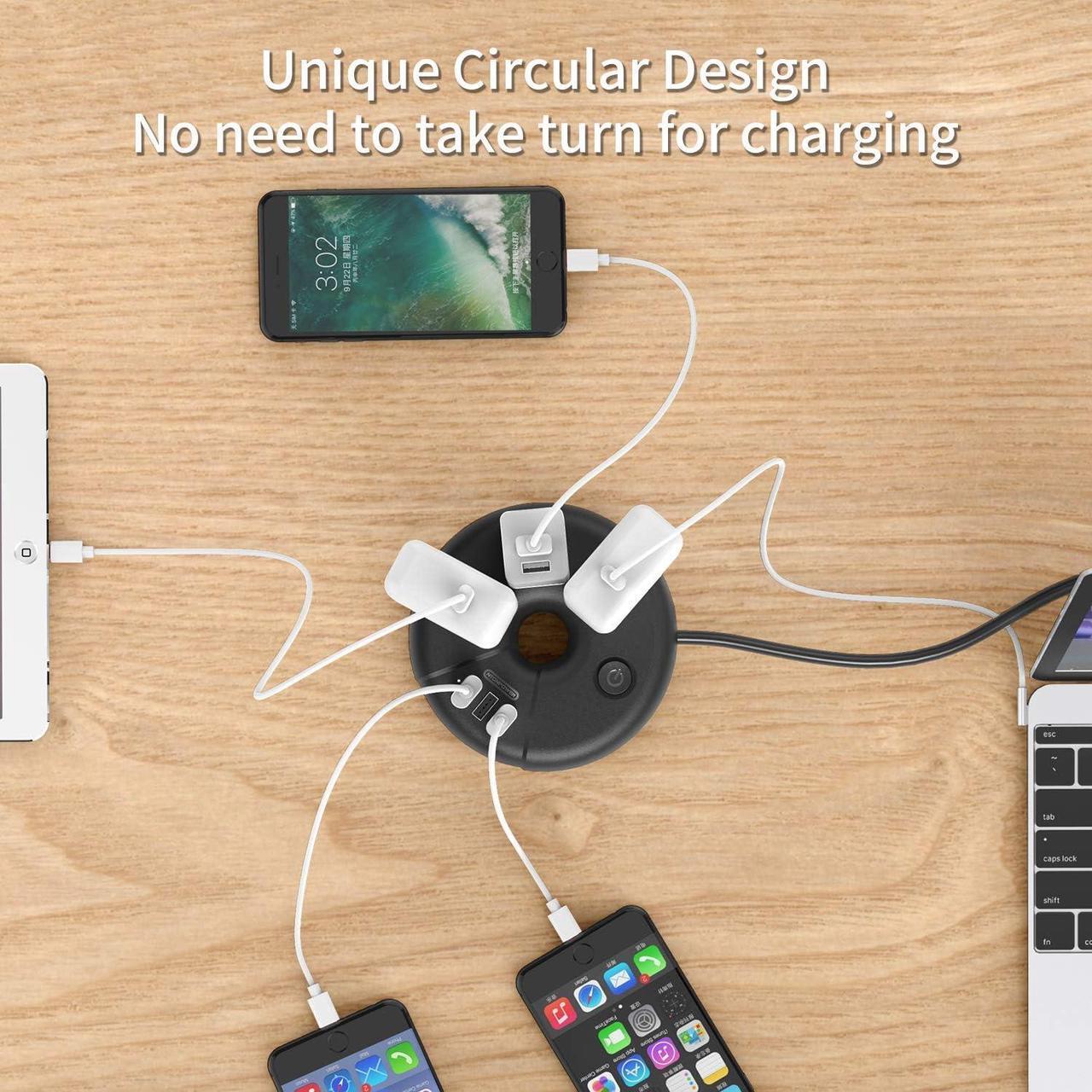 Alt view image 7 of 7 - Travel Power Strip with USB Ports, NTONPOWER Portable Desktop Charging Station with 3 Outlets 3 USB, 5 ft Extension Cord, Compact for Home, Office, Dorm Room, Nightstand, Cruise, Business Trip, Black
