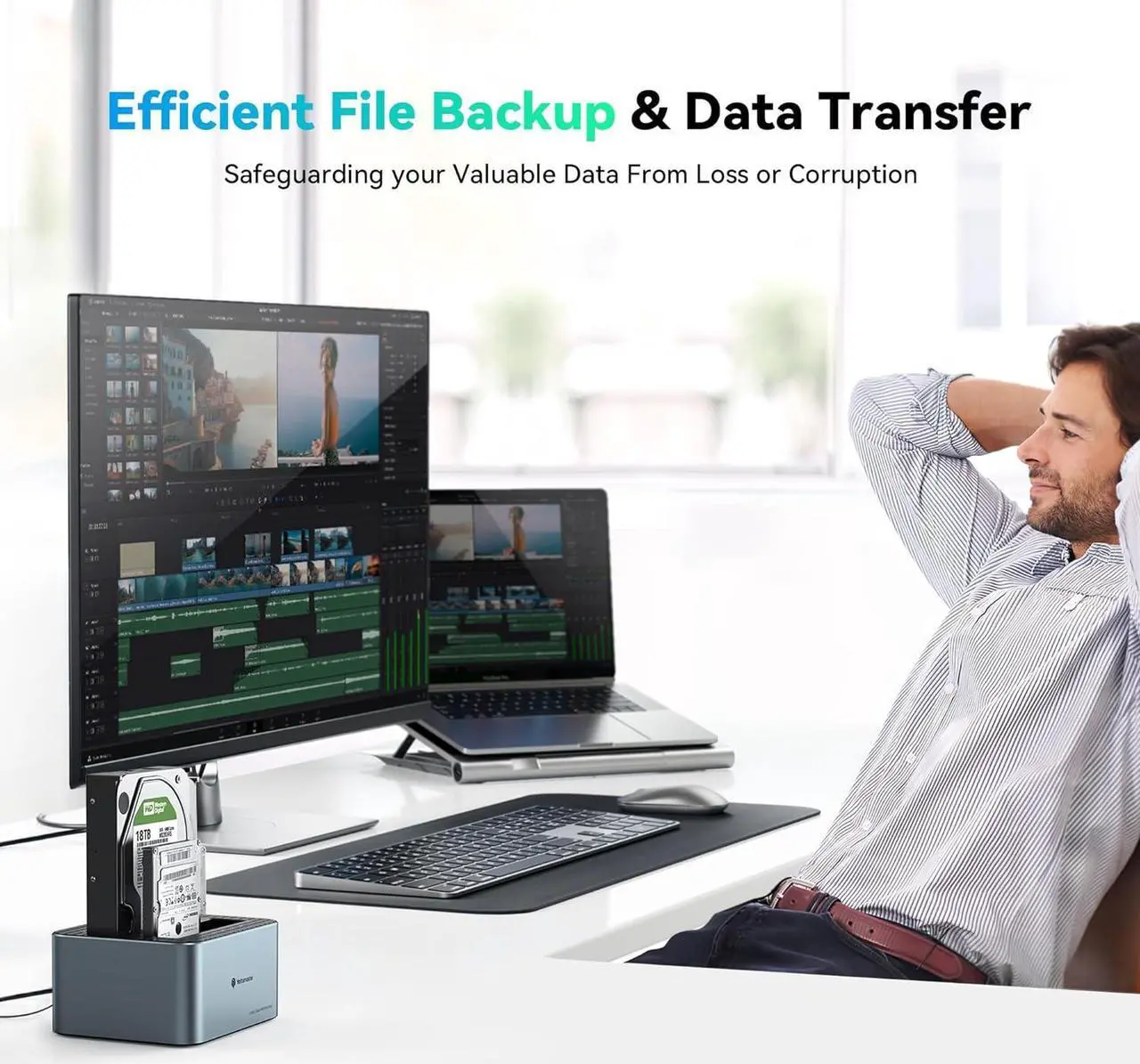 Alt view image 2 of 7 - Yottamaster Dual Bay Docking Station, Hard Drive Dock 10Gbps USB C for 2.5" & 3.5" SATA HDD/SSD, Support 2x18TB Drives, Suitable for PC/Smart TV/Smart Router - No Offline Cloning [KB200]