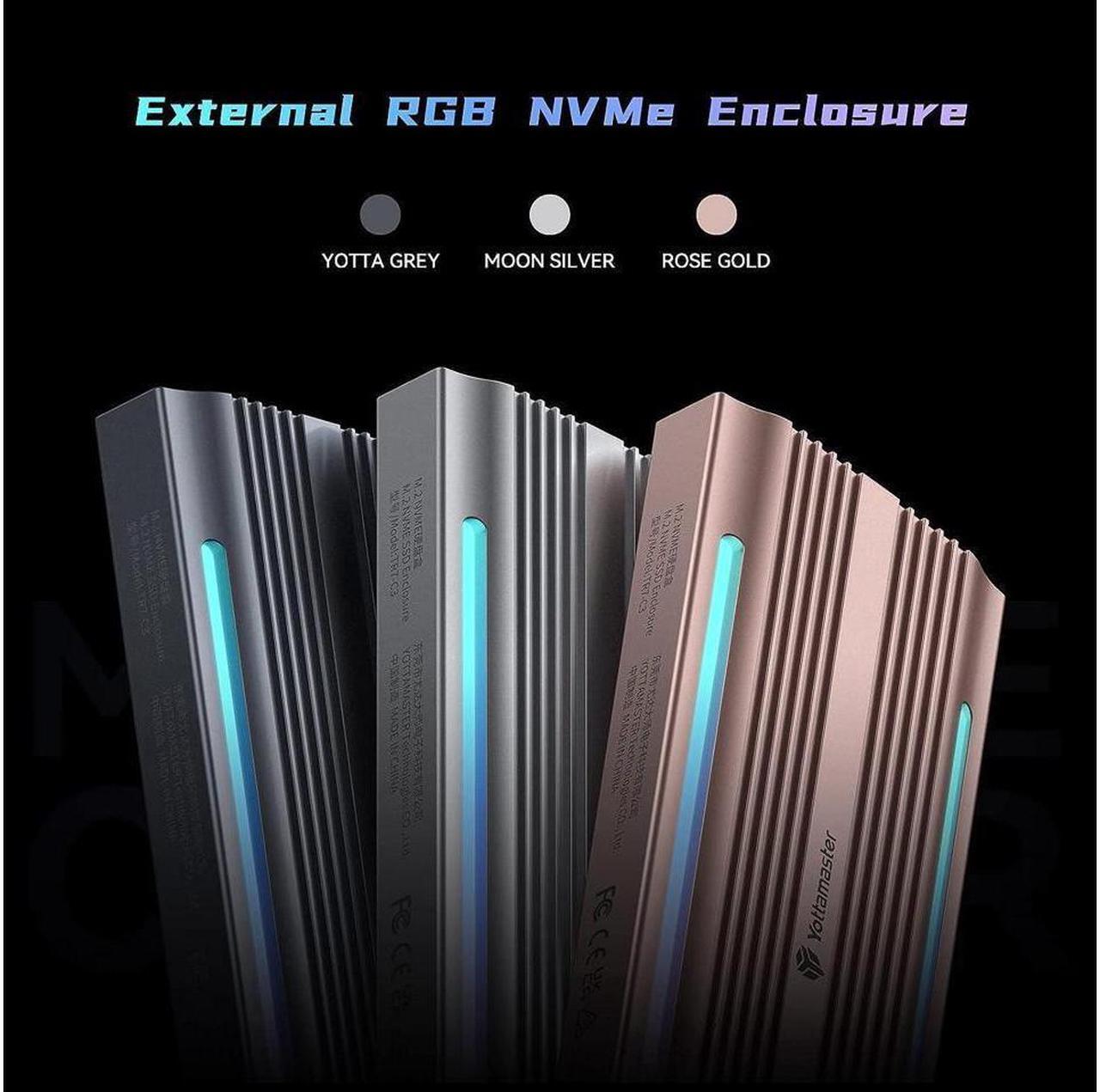 Alt view image 9 of 14 - M.2 NVME SSD Enclosure for Gaming RGB, Yottamaster 10Gbps USB 3.1 Gen 2 SSD Enclosure, Aluminum NVMe Enclosure Support UASP Trim, Fits 2280/2260/2242/2230 M Key/B+M Key, up to 4TB (Silver)