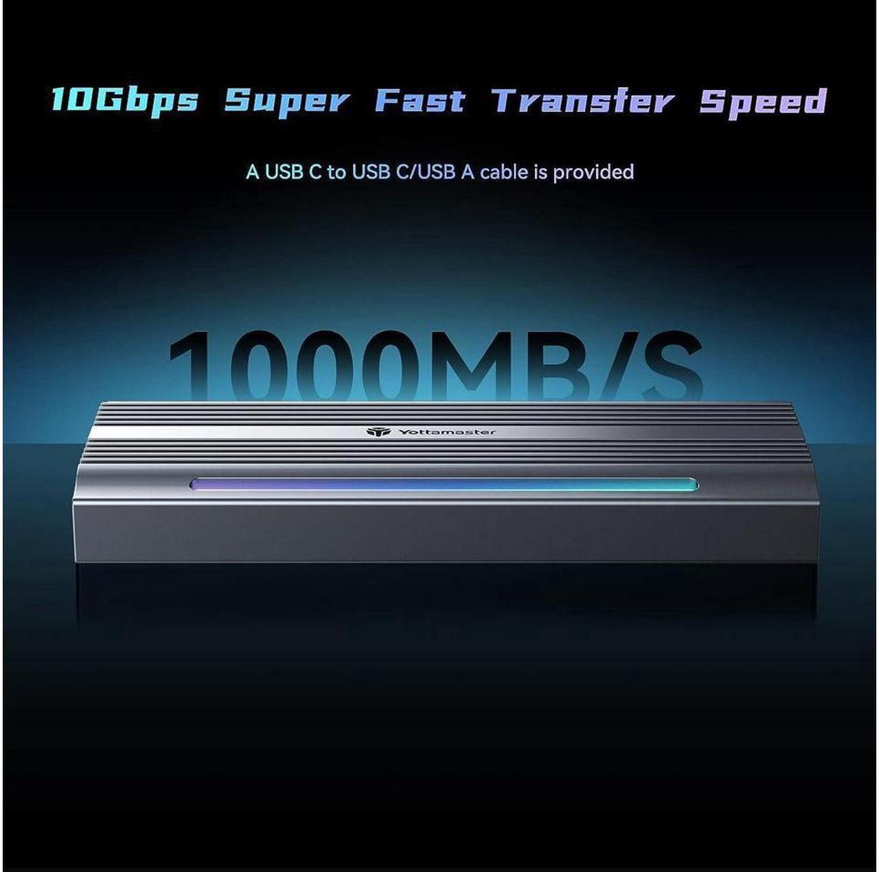 Alt view image 13 of 14 - M.2 NVME SSD Enclosure for Gaming RGB, Yottamaster 10Gbps USB 3.1 Gen 2 SSD Enclosure, Aluminum NVMe Enclosure Support UASP Trim, Fits 2280/2260/2242/2230 M Key/B+M Key, up to 4TB (Silver)