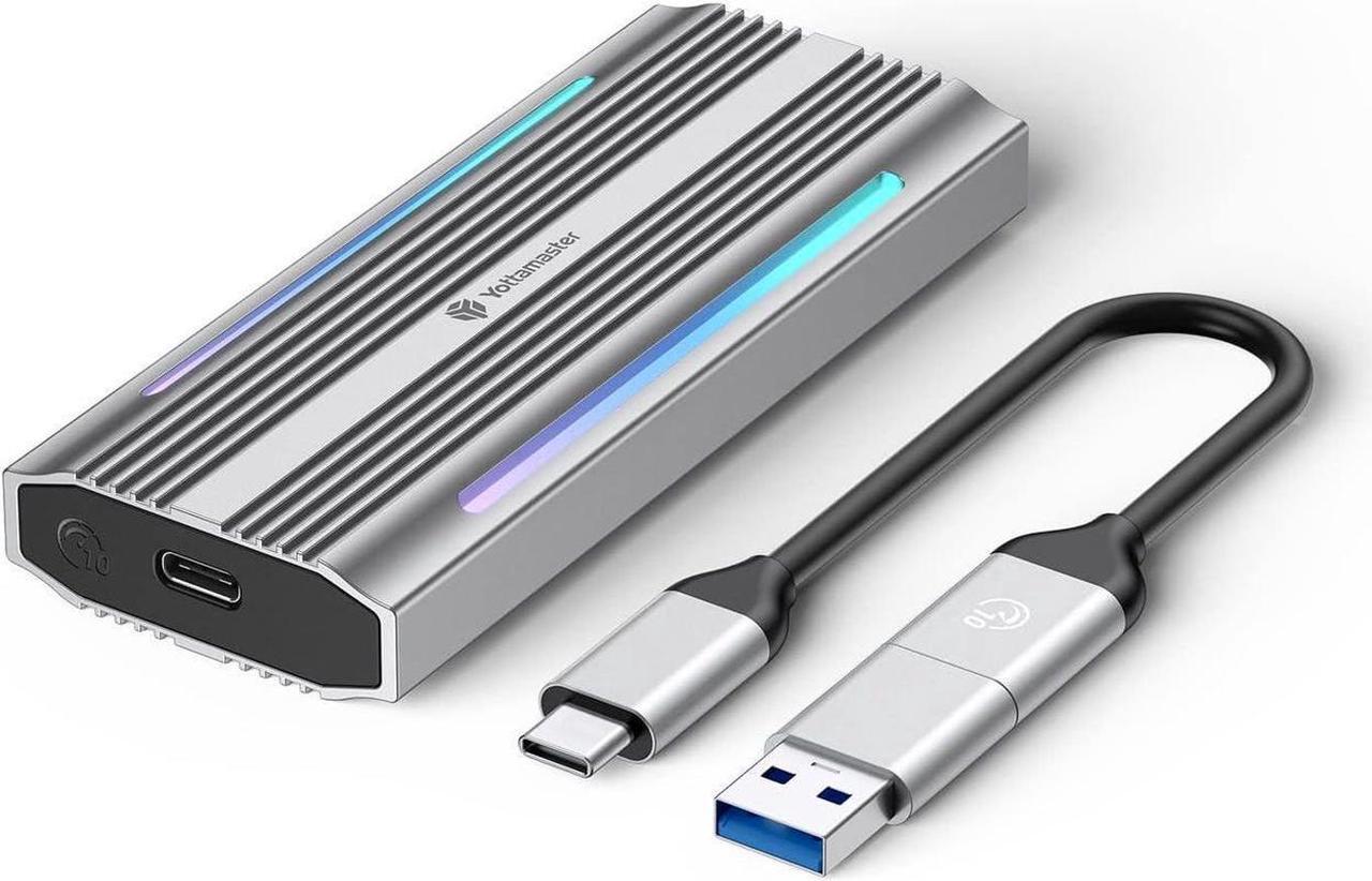 Alt view image 8 of 14 - M.2 NVME SSD Enclosure for Gaming RGB, Yottamaster 10Gbps USB 3.1 Gen 2 SSD Enclosure, Aluminum NVMe Enclosure Support UASP Trim, Fits 2280/2260/2242/2230 M Key/B+M Key, up to 4TB (Silver)