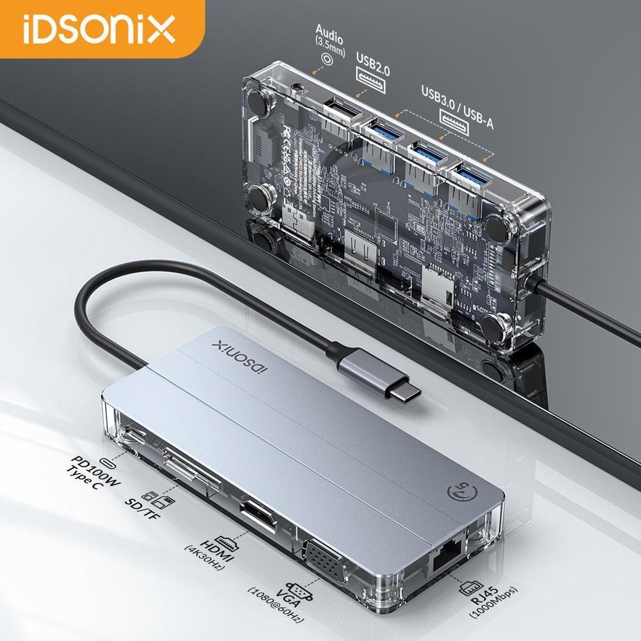 Alt view image 5 of 7 - iDsonix USB C Hub, 11 in 1 USB C hub with HDMI 4K, 5Gbps Data, 1000M Ethernet, PD 100W, USB C Hub Multi Port Adapters for MacBook Air/Pro Laptop