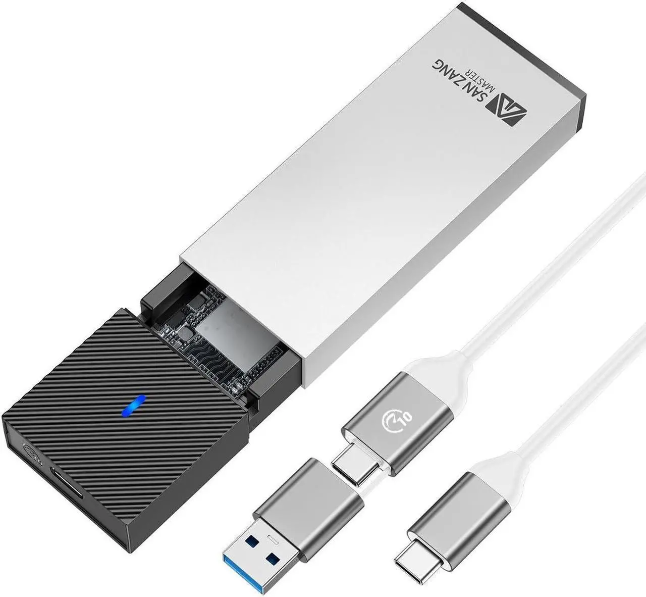 Main image of SAN ZANG BY iDsonix NVMe & SATA SSD Enclosure, USB 3.2 GEN 2 Type-C M.2 Enclosure for M-Key, B+M Key NVMe & SATA SSD with UASP Trim for 2230/2242/2260/2280 SSD Aluminum Silver
