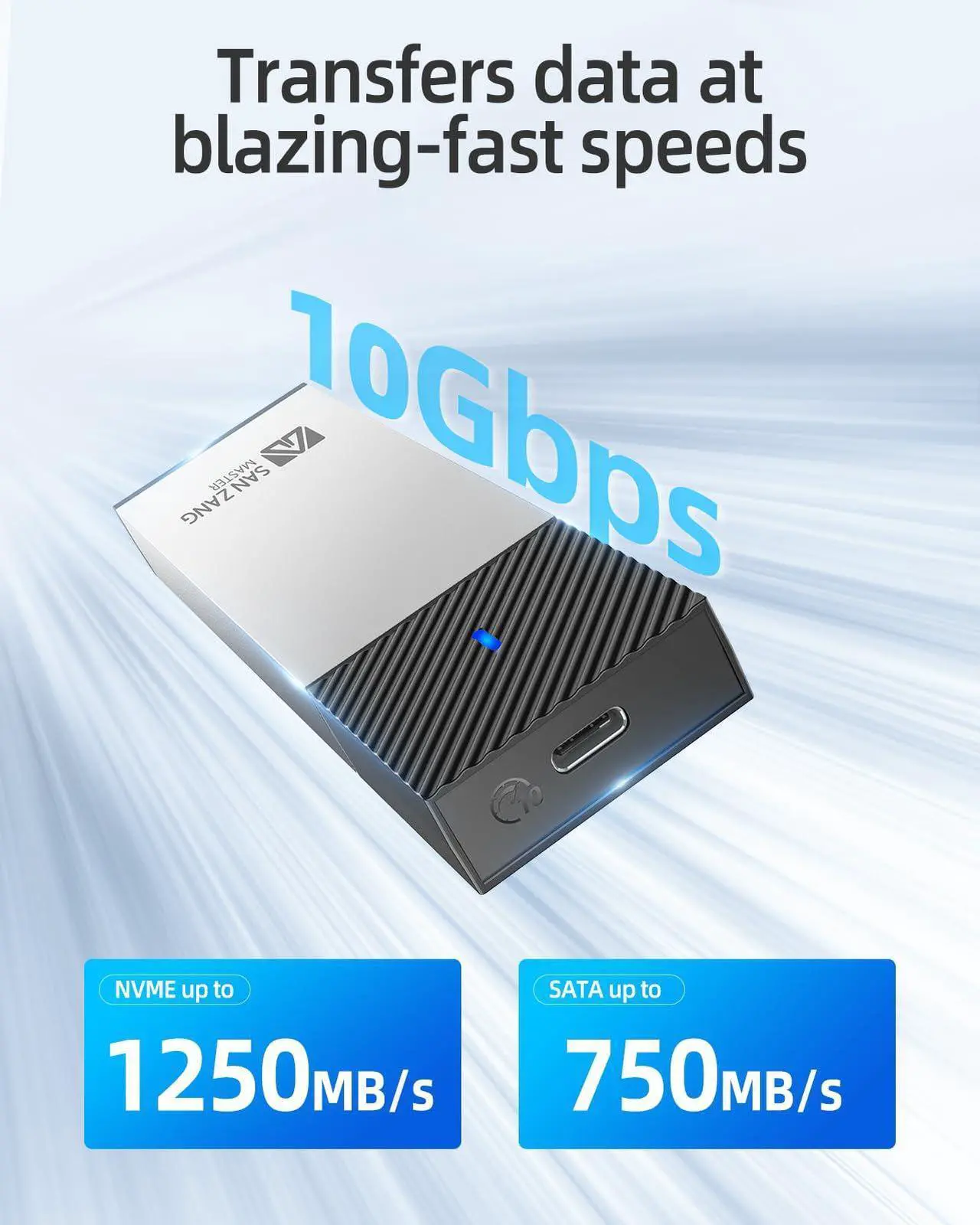 Alt view image 3 of 7 - SAN ZANG BY iDsonix NVMe & SATA SSD Enclosure, USB 3.2 GEN 2 Type-C M.2 Enclosure for M-Key, B+M Key NVMe & SATA SSD with UASP Trim for 2230/2242/2260/2280 SSD Aluminum Silver