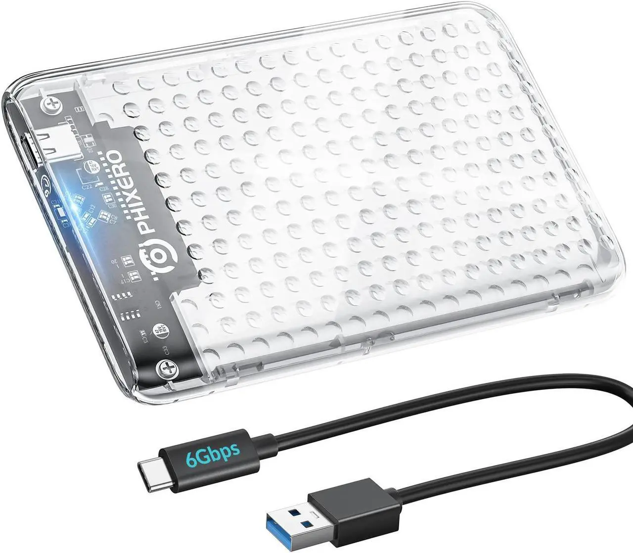Main image of PHIXERO 2.5" Hard Drive Enclosure, 6Gbps USB 3.1 Gen 1 to SATA III Tool-Free SSD Hard Drive Enclosure for 2.5 inch 7mm/9.5mm SATA HDD & SSD [UASP Supported] Transparent Type C