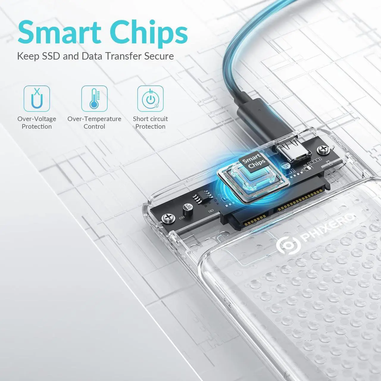 Alt view image 5 of 7 - PHIXERO 2.5" Hard Drive Enclosure, 6Gbps USB 3.1 Gen 1 to SATA III Tool-Free SSD Hard Drive Enclosure for 2.5 inch 7mm/9.5mm SATA HDD & SSD [UASP Supported] Transparent Type C
