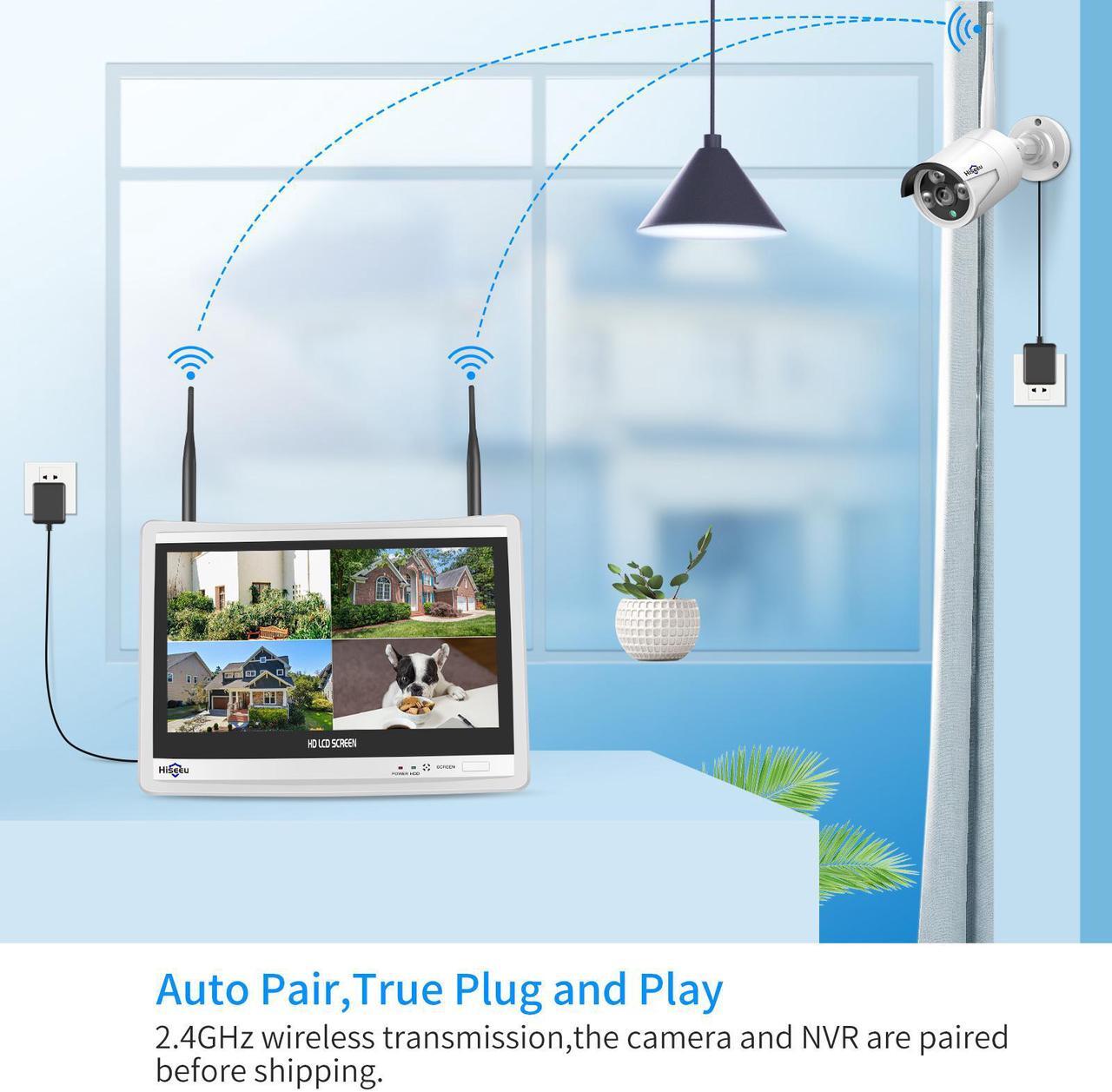Alt view image 2 of 7 - Hiseeu All in one with 12" LCD Monitor 3TB Hard Drive, Wireless Security Camera System, Home Business 8CH 1296P NVR Kit 4pcs 3MP Outdoor Bullet IP Cameras Night Vision Waterproof