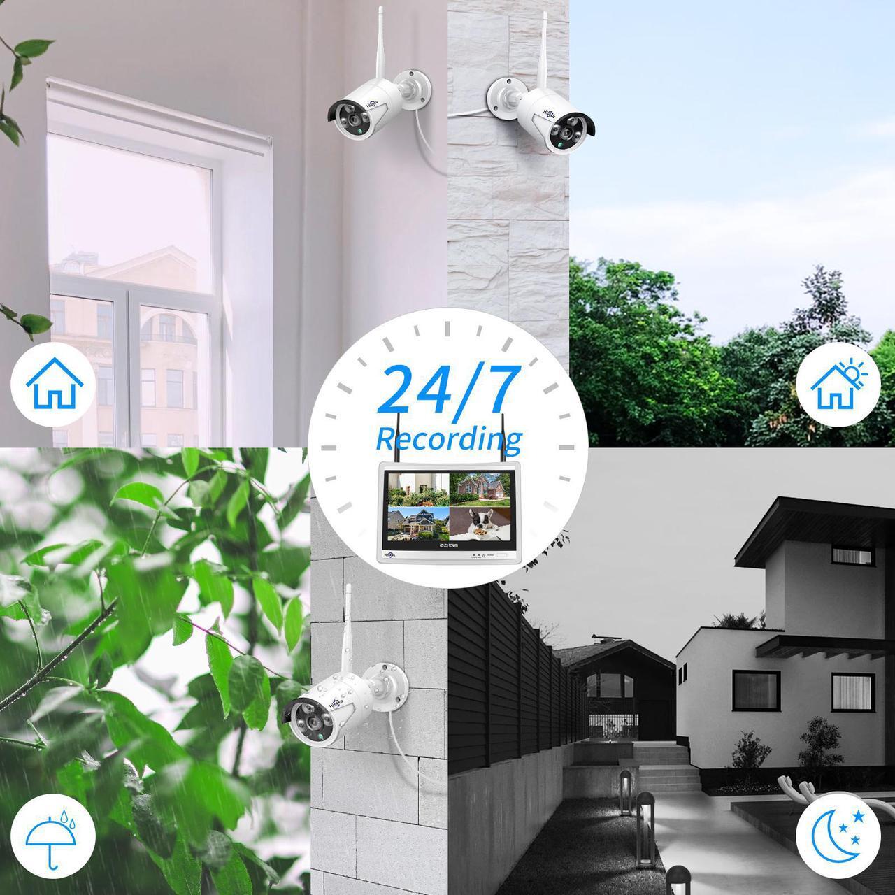 Alt view image 6 of 7 - Hiseeu All in one with 12" LCD Monitor 3TB Hard Drive, Wireless Security Camera System, Home Business 8CH 1296P NVR Kit 4pcs 3MP Outdoor Bullet IP Cameras Night Vision Waterproof