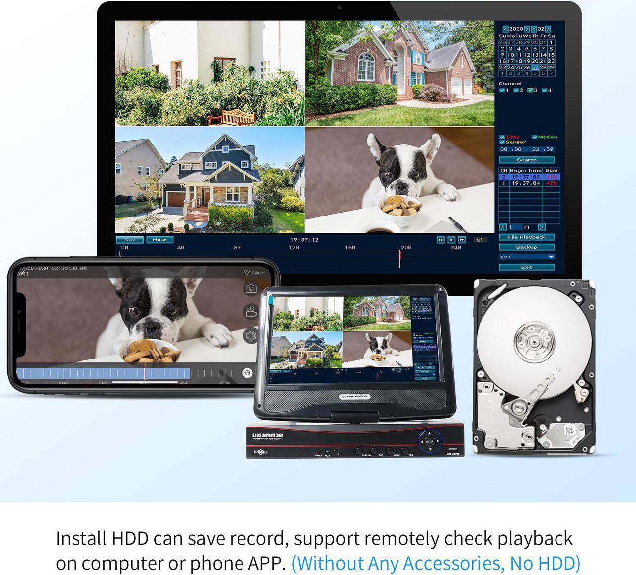 Alt view image 4 of 7 - Hiseeu 10'' LCD Wireless WiFi NVR 8 Channels Network Video Recorder, 1080P/3MP/5MP Motion Detection Zones, 24/7 Record, Work with Hiseeu Eseecloud Wireless Camera