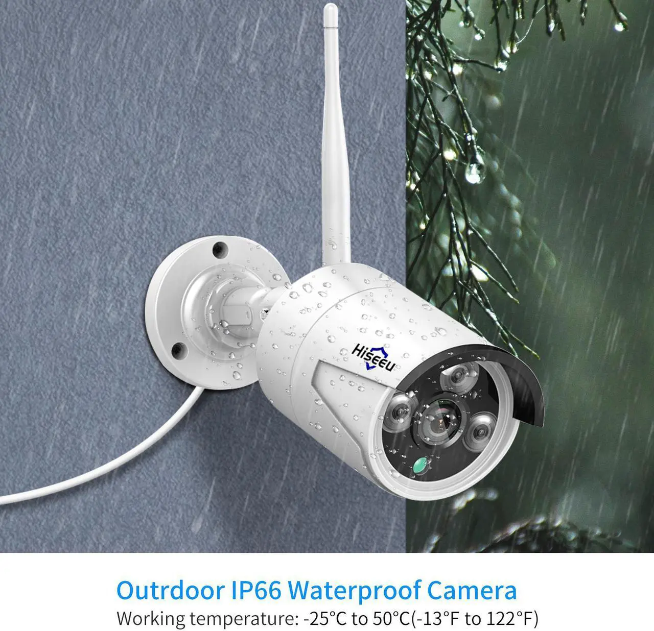 Alt view image 3 of 6 - Hiseeu  3MP Outdoor Wireless Security Camera, Waterproof Outdoor Indoor 3.6mm Lens IR Cut Day & Night Vision with Power Adapter, Compatible Hiseeu 8CH Wireless Security Camera System