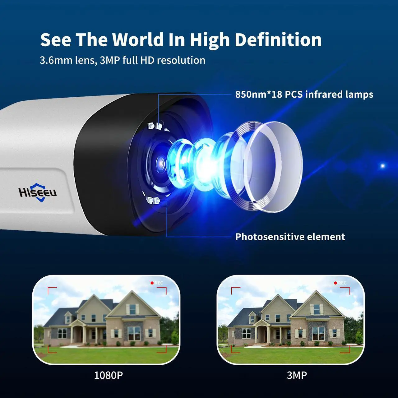 Alt view image 2 of 7 - Hiseeu 5MP Outdoor Security Camera Bullet, 2-Way Audio, 5MP Surveillance IP Cameras,IP66 Waterproof, Remote Viewing, Motion Detection, Night Vision