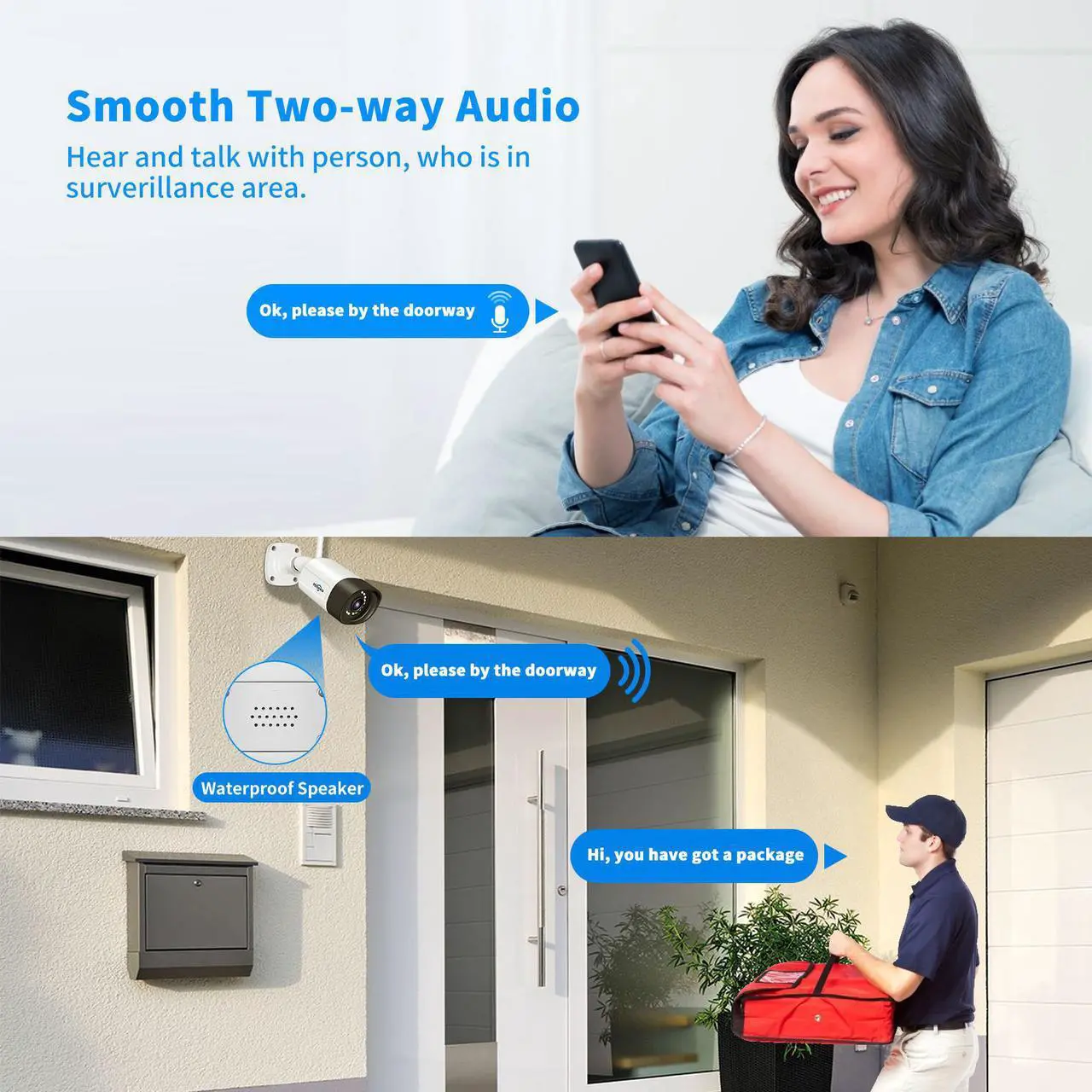 Alt view image 3 of 7 - Hiseeu 5MP Outdoor Security Camera Bullet, 2-Way Audio, 5MP Surveillance IP Cameras,IP66 Waterproof, Remote Viewing, Motion Detection, Night Vision