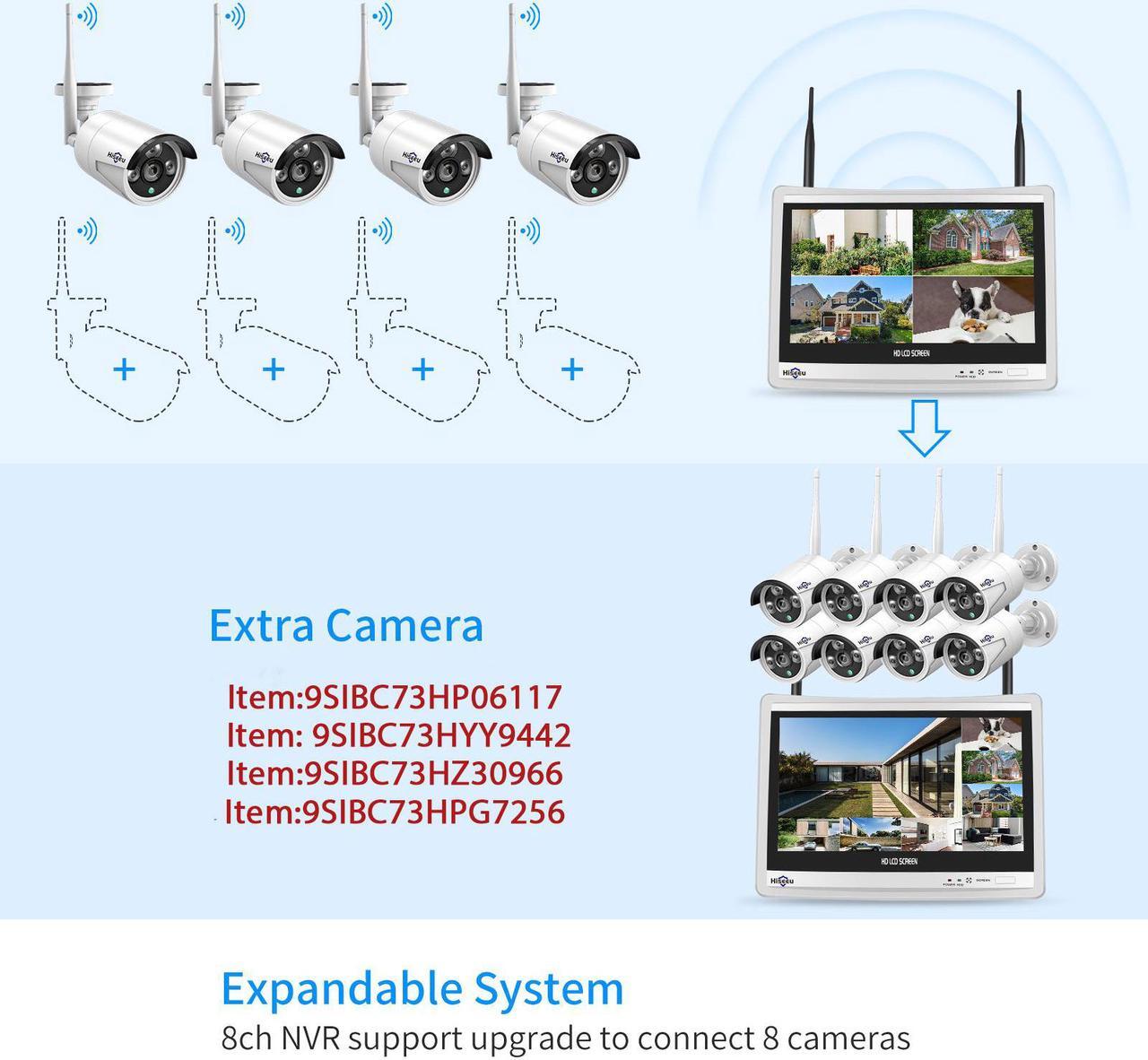 Alt view image 7 of 7 - Hiseeu All in one with 12" LCD Monitor 3TB Hard Drive, Wireless Security Camera System, Home Business 8CH 1296P NVR Kit 4pcs 3MP Outdoor Bullet IP Cameras Night Vision Waterproof