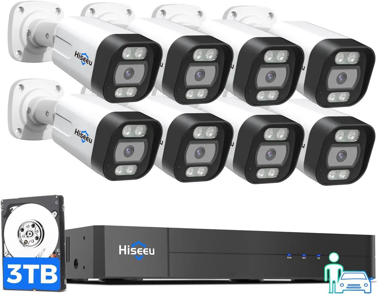 Hiseeu 5MP PoE Security Camera System,8PCS 5MP IP Security Camera for Indoor Outdoor,,Face/Human Detect,2-Way Audio Support,with 3TB Hard Drive,H.265+ Surveillance NVR Kit