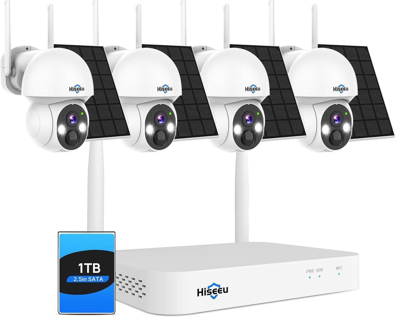 Main image of Hiseeu Wireless Solar Camera System Outdoor, 4PCS 4MP Home Battery Camera with 1T HDD, PTZ 360° View, PIR Motion Detection, Color Night Vision, IP66, 2-Way Audio, 2.4G WiFi