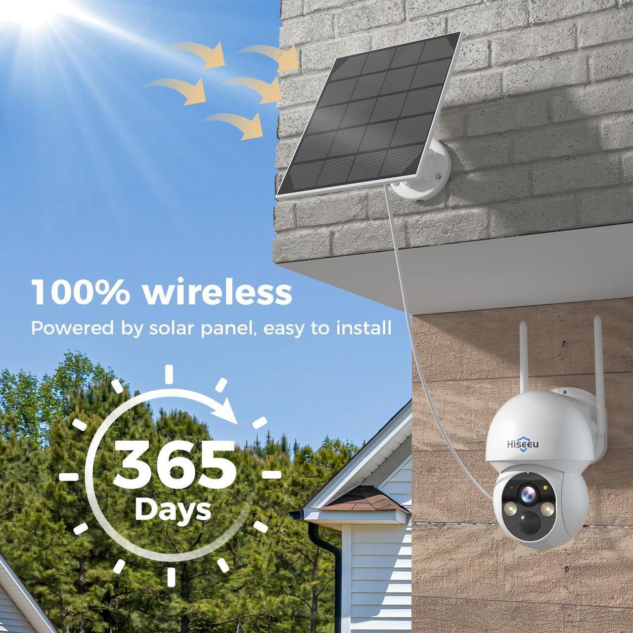 Alt view image 2 of 6 - Hiseeu Wireless Solar Camera System Outdoor, 4PCS 4MP Home Battery Camera with 1T HDD, PTZ 360° View, PIR Motion Detection, Color Night Vision, IP66, 2-Way Audio, 2.4G WiFi