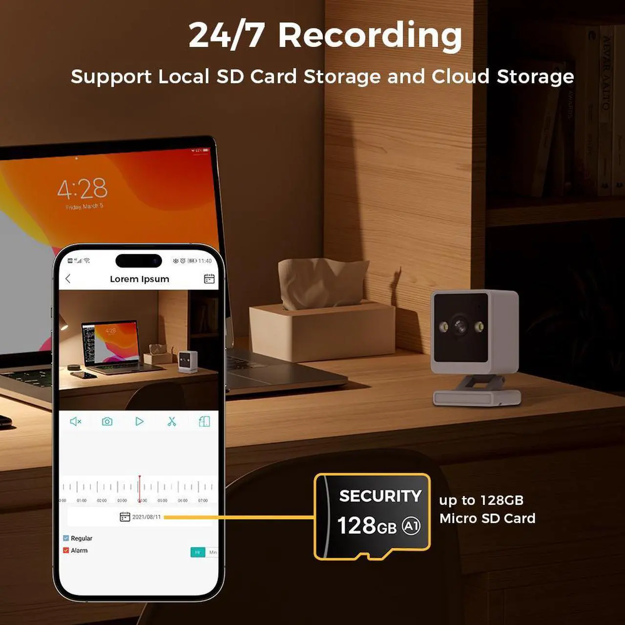 Alt view image 7 of 7 - Hiseeu Mini Indoor 1080p Wi-Fi Security Camera Motion Detection With 64G SD Card,Day & Night Vision,Two-Way Audio