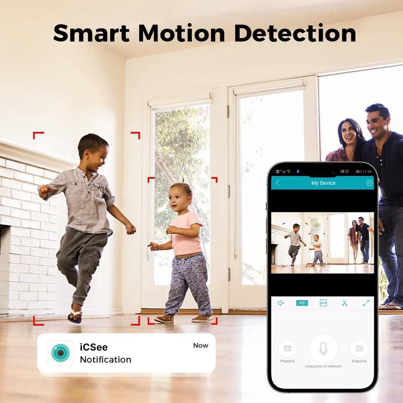 Alt view image 6 of 7 - Hiseeu Mini Indoor 1080p Wi-Fi Security Camera Motion Detection With 64G SD Card,Day & Night Vision,Two-Way Audio