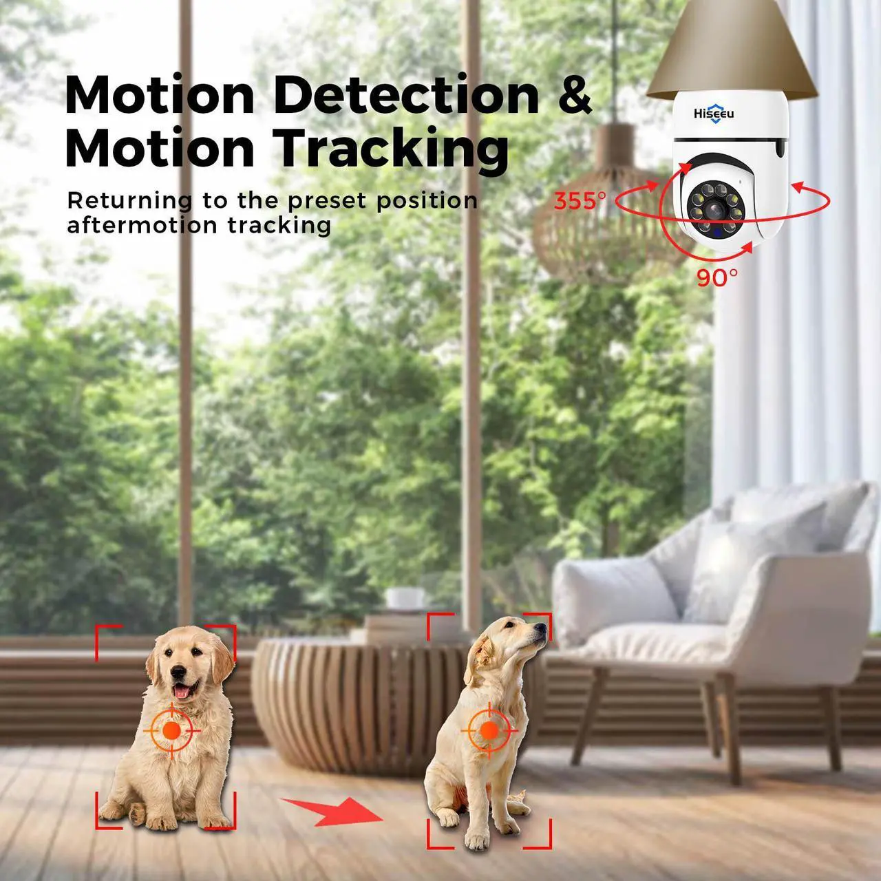 Alt view image 5 of 6 - Hiseeu 3MP Full-Color Night Vision Camera] Hiseeu 3MP Full-Color Night Vision Light Bulb Security Camera, PTZ Technology, Wireless WiFi with 2.4GHz & 5GHz, Audio and Motion Alerts, Indoor Use,