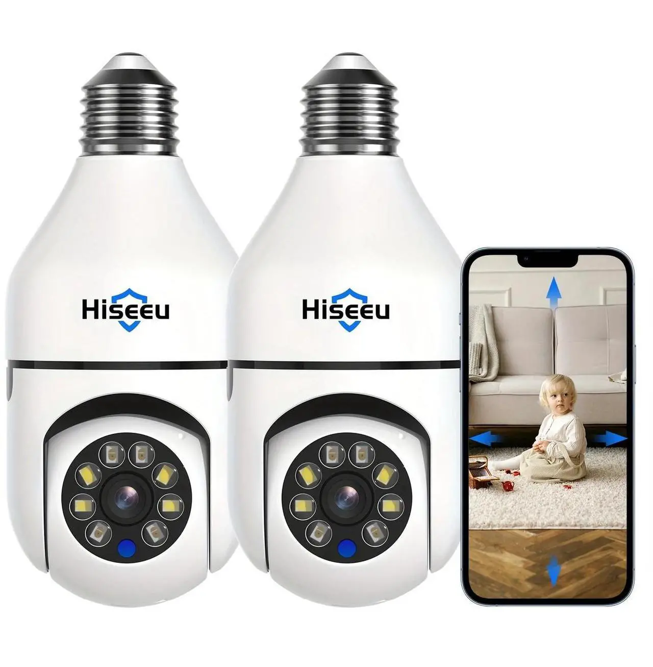Main image of Hiseeu 3MP Full-Color Night Vision Camera] Hiseeu 3MP Full-Color Night Vision Light Bulb Security Camera, PTZ Technology, Wireless WiFi with 2.4GHz & 5GHz, Audio and Motion Alerts, Indoor Use,