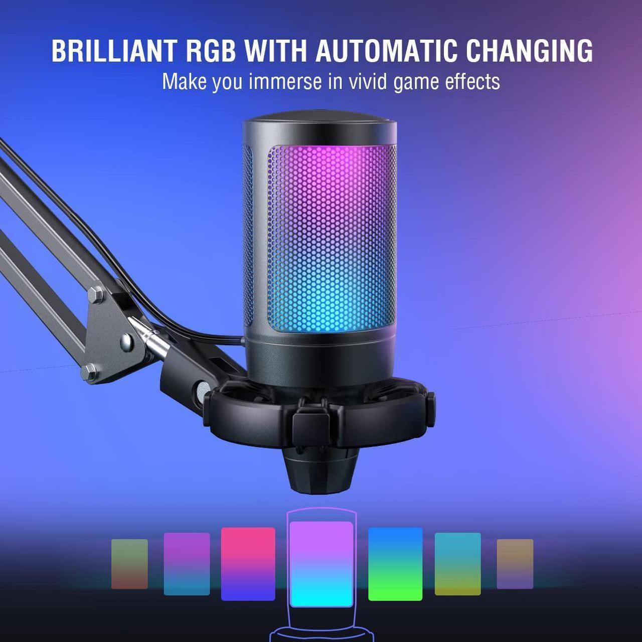 Alt view image 3 of 6 - FIFINE Gaming PC USB Microphone, Podcast Condenser Mic with Boom Arm, Pop Filter, Mute Button for Streaming, Twitch, Online Chat, RGB Computer Mic for PS4/5 PC Gamer Youtuber-AmpliGame A6T