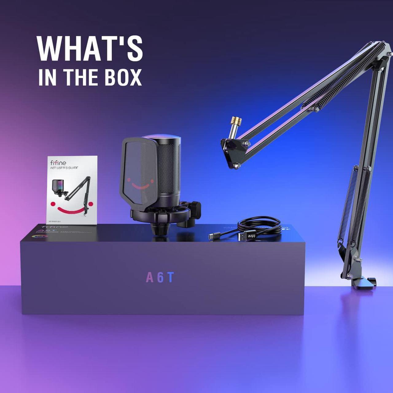 Alt view image 6 of 6 - FIFINE Gaming PC USB Microphone, Podcast Condenser Mic with Boom Arm, Pop Filter, Mute Button for Streaming, Twitch, Online Chat, RGB Computer Mic for PS4/5 PC Gamer Youtuber-AmpliGame A6T