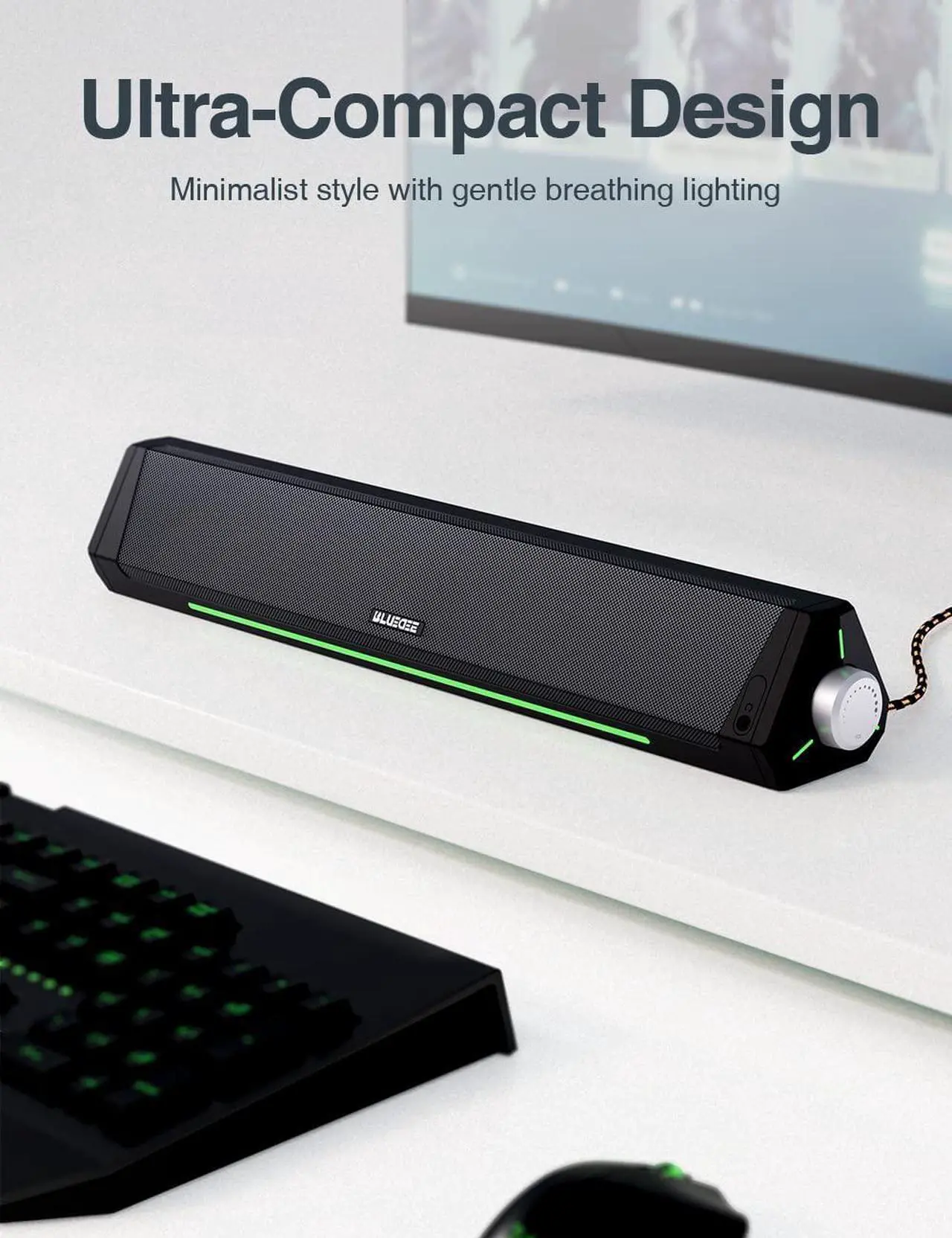 Alt view image 2 of 7 - Computer Speakers, Bluetooth Soundbar, HiFi Stereo, 3.5mm Aux-in Connection, USB Powered Speakers for Desktop Monitor, PC, Laptop, Tablets