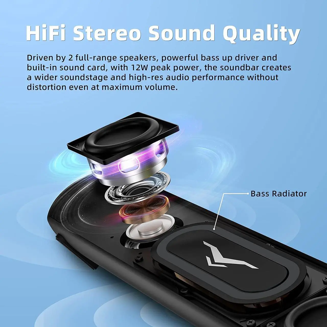 Alt view image 3 of 6 - Computer Speakers, HiFi Stereo Computer Sound Bar with Dynamic RGB, Bluetooth 5.3 & USB Plug-N-Play & 3.5mm Aux-in, Bluetooth Computer Speakers for Desktop Monitor, PC, Laptop, Projector, Gaming