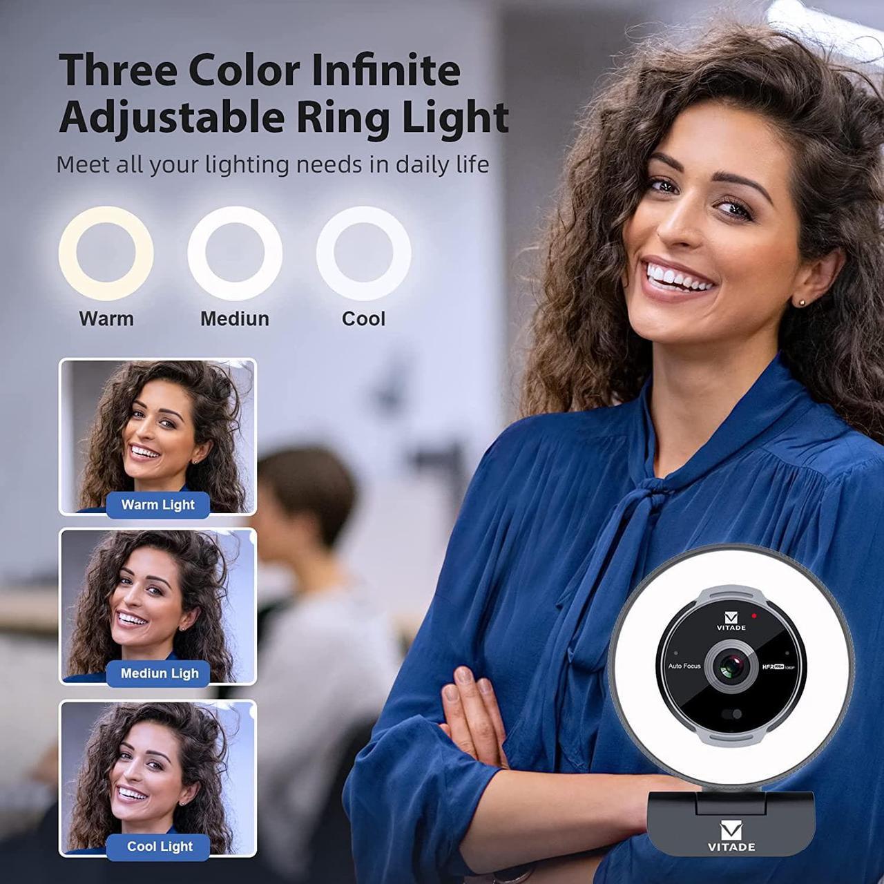 Alt view image 3 of 7 - Zoomable Webcam with Remote Control, 1080P 60FPS Streaming Webcam with Adjustable Ring Light and Tripod, Pro USB 5X Digital Zoom Webcam for Zoom/Skype Teams/Laptop/Mac Windows
