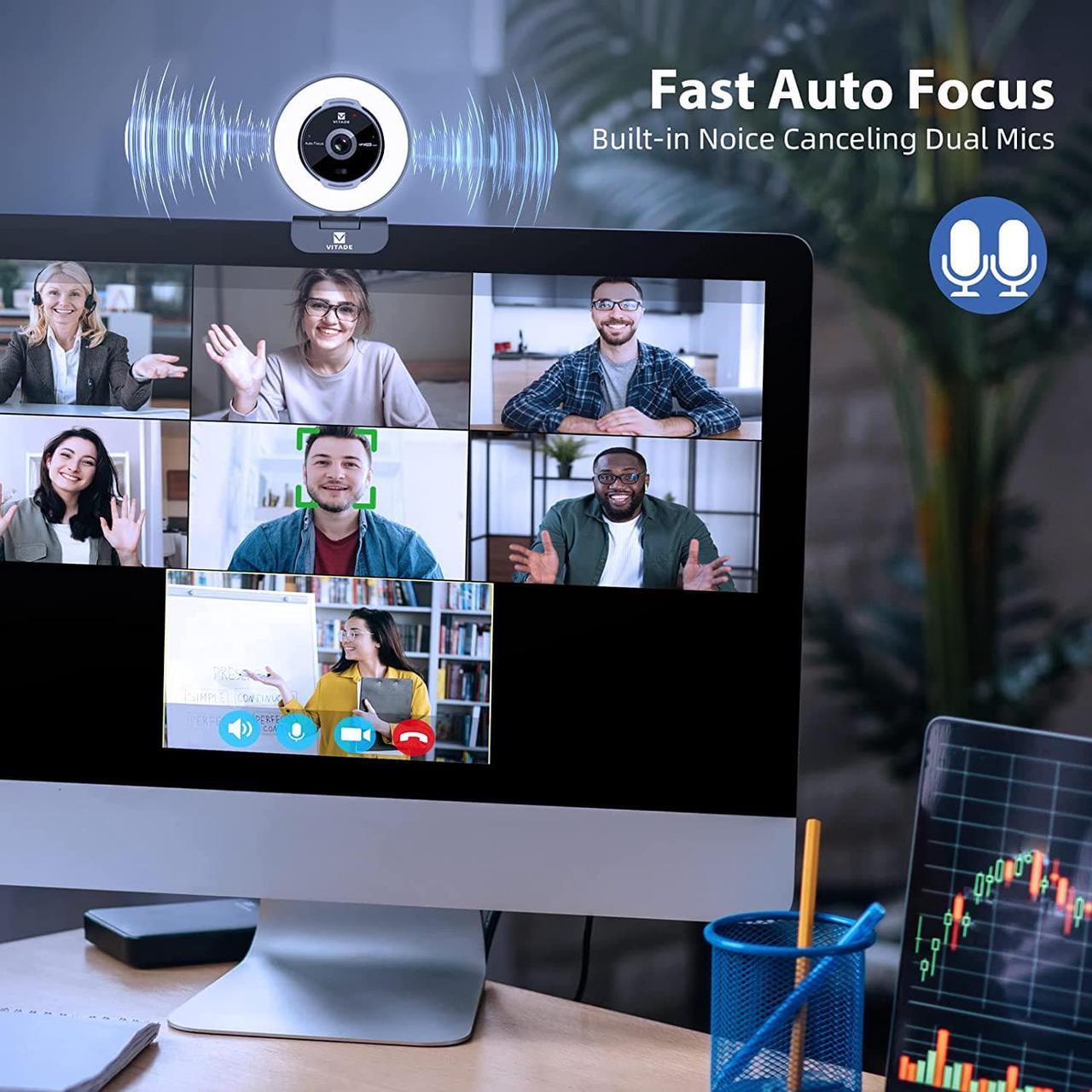Alt view image 6 of 7 - Zoomable Webcam with Remote Control, 1080P 60FPS Streaming Webcam with Adjustable Ring Light and Tripod, Pro USB 5X Digital Zoom Webcam for Zoom/Skype Teams/Laptop/Mac Windows