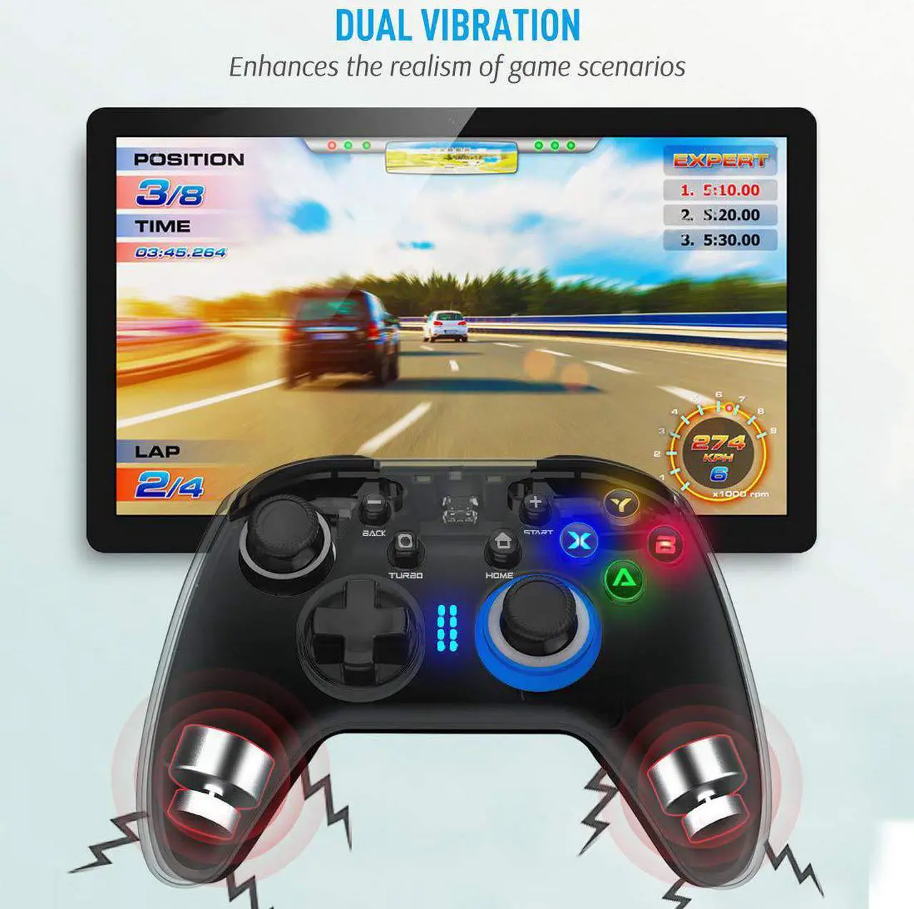 Alt view image 4 of 7 - Wireless Gaming Controller, Dual-Vibration Joystick Gamepad Computer Game Controller for PC Windows 7/8/10/11, PS3, Switch- Black