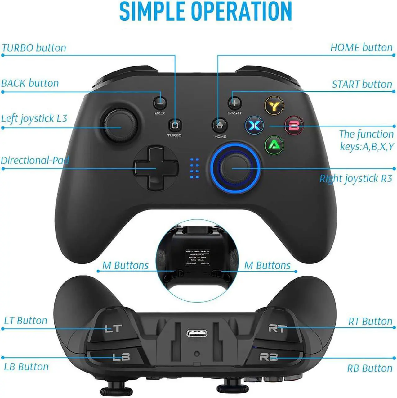 Alt view image 7 of 7 - Wireless Gaming Controller, Dual-Vibration Joystick Gamepad Computer Game Controller for PC Windows 7/8/10/11, PS3, Switch- Black